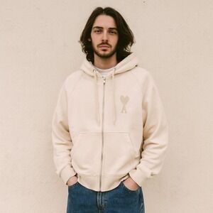 AMI Alexandre Mattiussi Ami de Coeur Zip Up‎ Hoodie Size Small Cream Sweatshirt